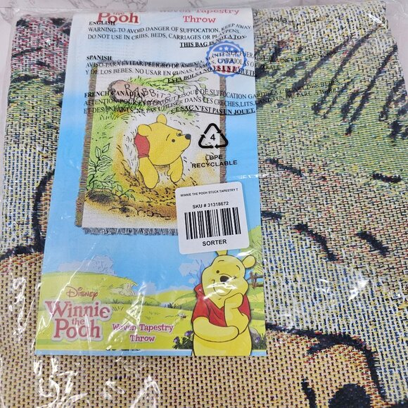 NWT Disney Winnie The Pooh Vintage Pooh Woven Tapestry Throw Blanket - Picture 3 of 4